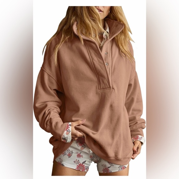 None Tops - 🆕Oversized Casual Long Sleeve Button Henley Neck Pullover